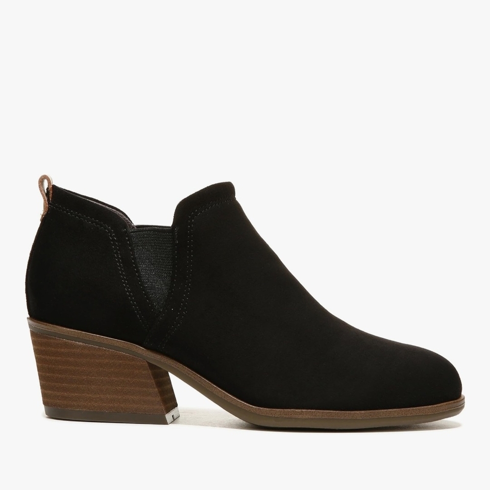 Dr. Scholl's Black Suede Block Heel Ankle Bootie